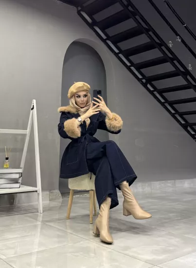 KÜRK YAKALI MADONNA KOT TAKIM 