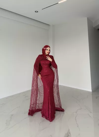MELANY ışıltılı pelerinli abiye