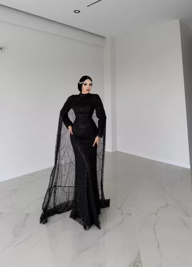 MELANY ışıltılı pelerinli abiye